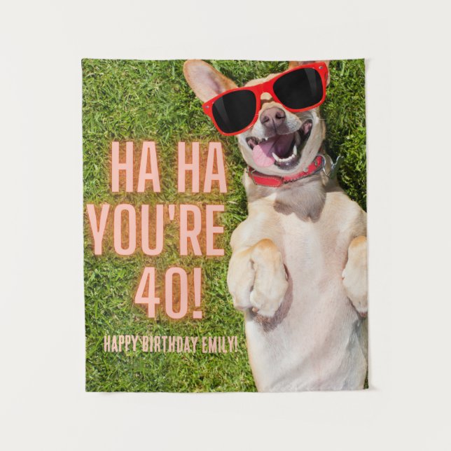 Tapiz Cumpleaños grande del perro riendo 40 (Anverso)