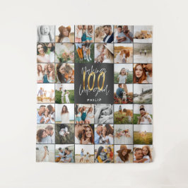 Tapiz Cumpleaños moderno de 100 años con varias fotos 