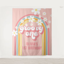 Cumpleaños número 1 Rainbow Retro Groovy One