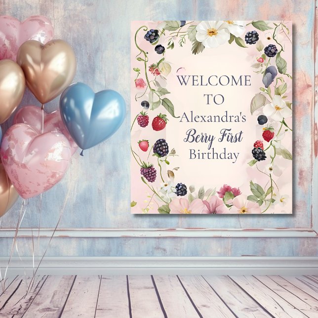 Tapiz Cumpleaños número uno de Strawberry Berry (fresa y (Subido por el creador)