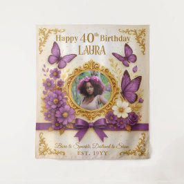 Tapiz Cumpleaños Personalizado de Mariposa Morada Real D