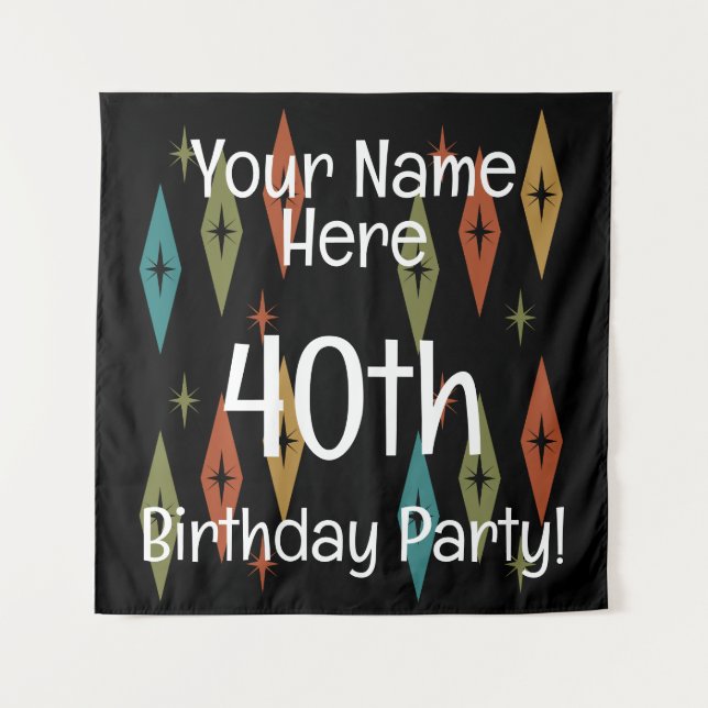 Tapiz Cumpleaños personalizado retro de mediados de sigl (Anverso)