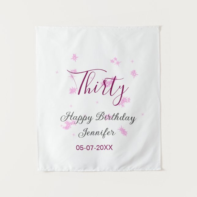 Tapiz Cumpleaños treinta estrellas de purpurina rosa neg (Anverso)
