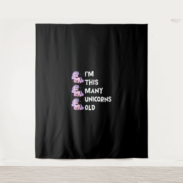 Tapiz Cumpleaños Unicornio Lindo Viejo 3 Tres Años x Niñ (Anverso)