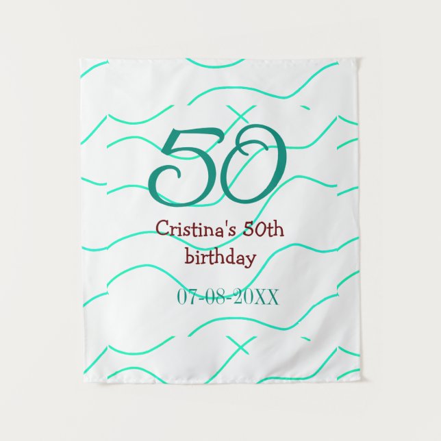 Tapiz Cumpleaños verde rojo 50 aniversario agregar nombr (Anverso)