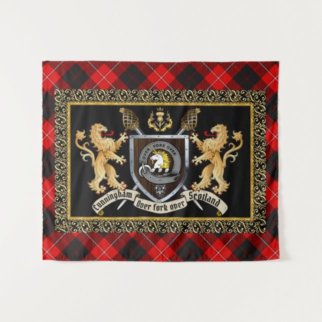 Tapiz Cunningham Clan Badge & Motto con Leones (Anverso (horizontal))
