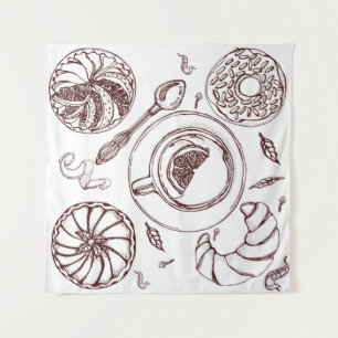 Tapiz Cup of tea, a pastry, croissant, vintage, hand