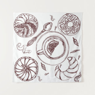 Tapiz Cup of tea, a pastry, croissant, vintage, hand