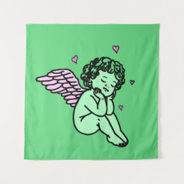 Tapiz Cupido Verde - Arte mural romántico