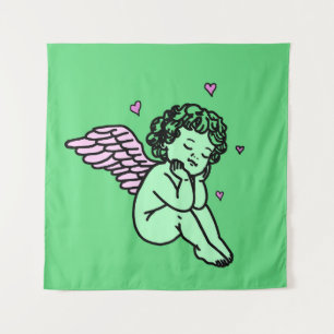 Tapiz Cupido Verde - Arte mural romántico