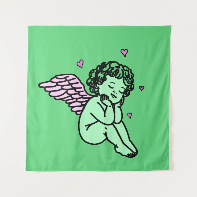 Tapiz Cupido Verde - Arte mural romántico (Anverso)
