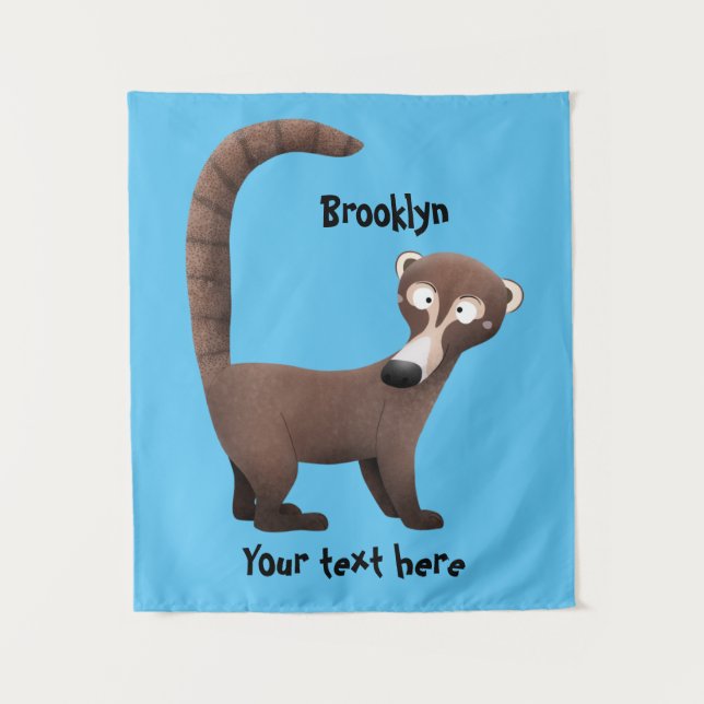 Tapiz Curioso ilustracion personalizado de coatimundi (Anverso)