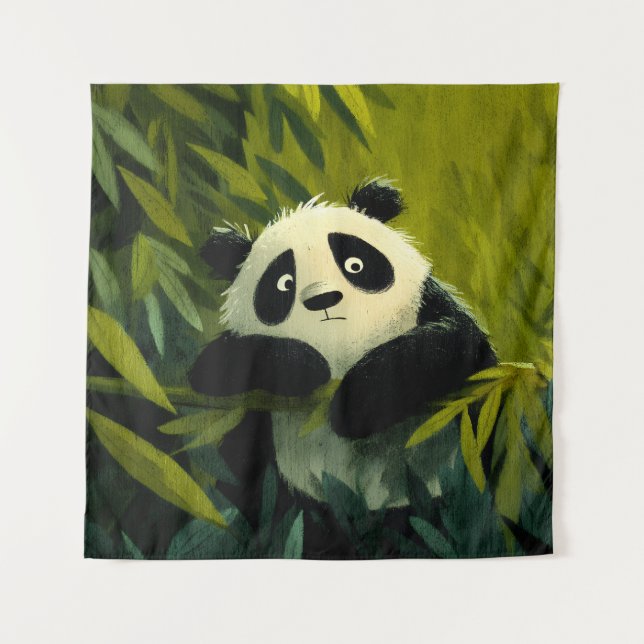Tapiz Curioso Panda Vislumbre de Bambú (Anverso)