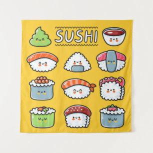 Tapiz Curioso y feliz sushi maki rolls personalizado sin