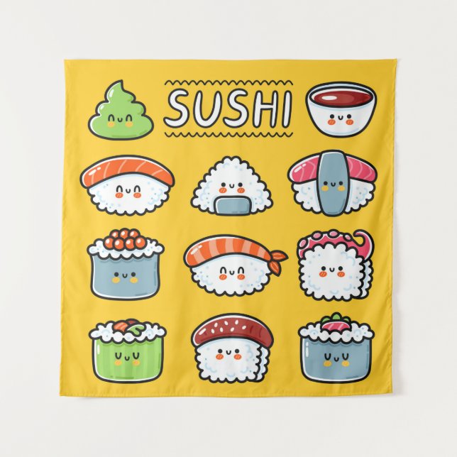 Tapiz Curioso y feliz sushi maki rolls personalizado sin (Anverso)