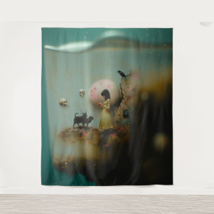 Tapiz Curso de agua Raven Occult Dark Witchy AI Art