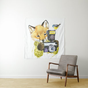 Tapiz Curte Watercolor Fox Tomando fotos