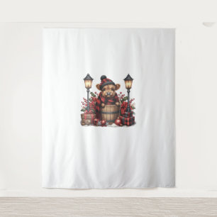 Tapiz Curte Winter Highland Cow Red Plaid Lantern Christ