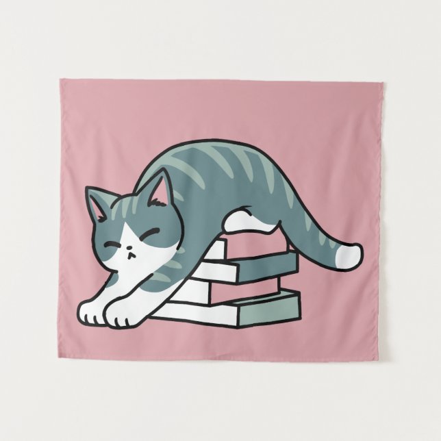Tapiz Curva con un libro y un gato - cómodos lectores de (Anverso (horizontal))