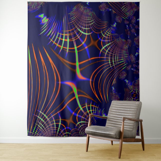 Tapiz Curvas puntiagudas de verde limón a coral y azul (In situ)