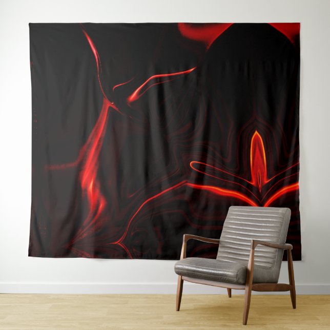 Tapiz Curvas rojas o ondulación en fondo rojo más oscuro (In situ (horizontal))