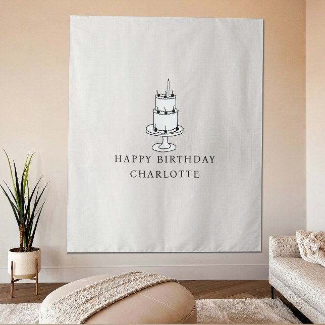 Tapiz Custom Birthday Cake Name Flag Fabric Banner  (Custom Birthday Cake Name Flag Fabric Banner Tapestry)