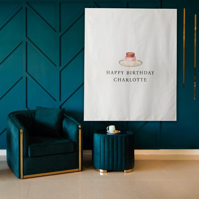 Tapiz Custom Birthday Cake Name Flag Fabric Banner  (Custom Birthday Cake Name Flag Fabric Banner Tapestry)