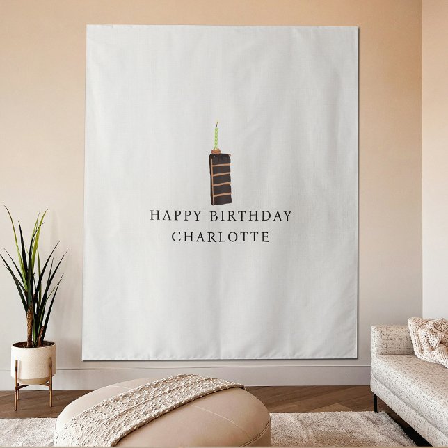 Tapiz Custom Birthday Cake Name Flag Fabric Banner  (Custom Birthday Cake Name Flag Fabric Banner Tapestry)