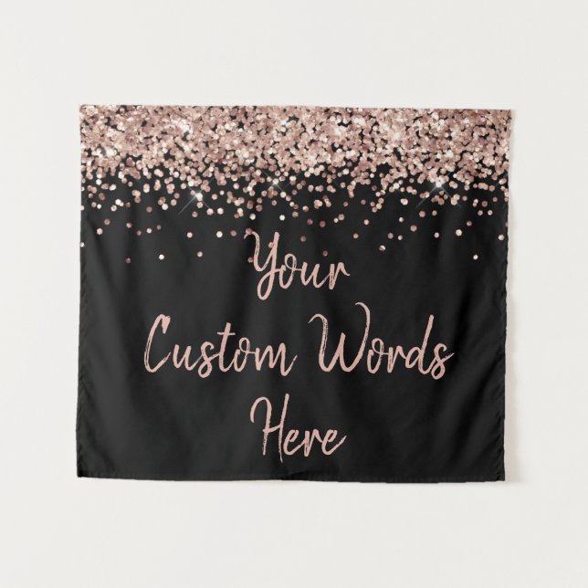 Tapiz Custom Black Rose Gold Birthday Party Photo Booth (Anverso (horizontal))