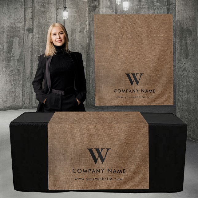 Tapiz Custom Business Table Runner Banner Brown Linen (Custom Business Table Runner Banner Brown Linen Tapestry)