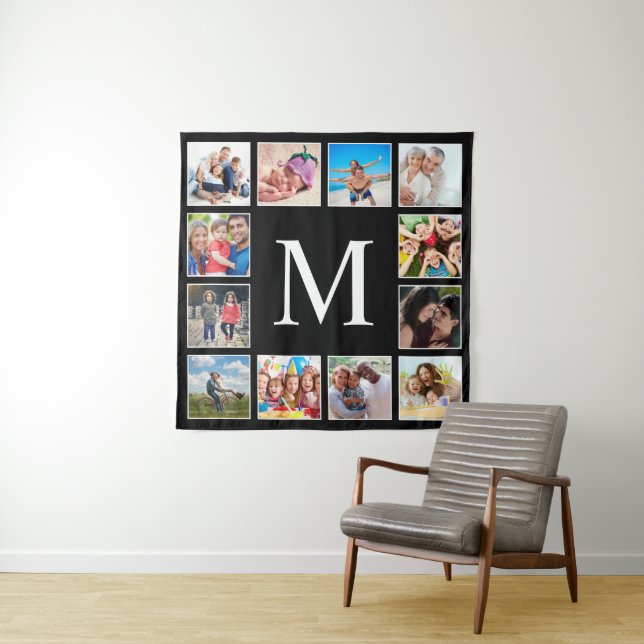 Tapiz Custom Family Photo Collage Personalized Black (In situ)