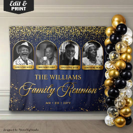 Tapiz Custom Family Reunion Banner, 7 Photo Blue Gold