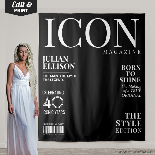 Tapiz Custom Fashion Magazine Banner Decor, Black Party (Custom Fashion Magazine Banner Decor, Black Party Tapestry)