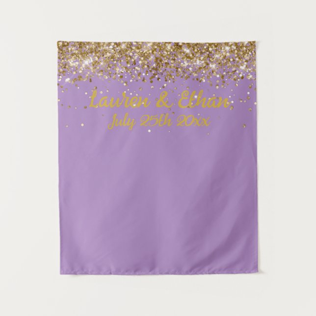 Tapiz Custom Lavender & Gold Glitter Wedding Photo Booth (Anverso)