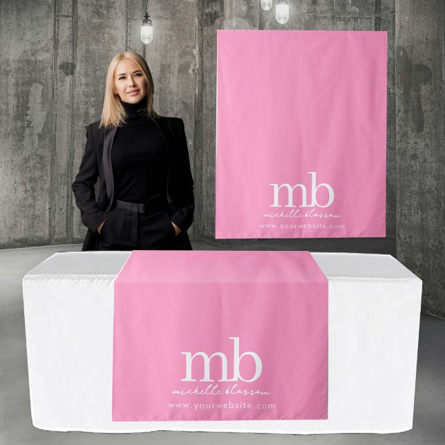 Tapiz Custom Monogram Business Table Runner Banner Pink (Custom Monogram Business Table Runner Banner Pink Tapestry)