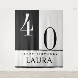 Tapiz Custom Name & Age Banner, Black and White Birthday