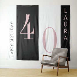 Tapiz Custom Name & Age Banner Black Pink White Birthday
