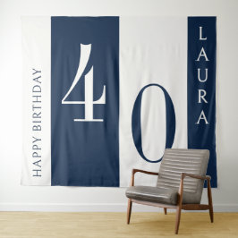 Tapiz Custom Name & Age Banner, Navy and White Birthday