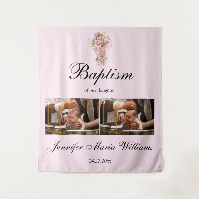Tapiz Custom Photo Collage Christening Baptism Backdrop (Anverso)