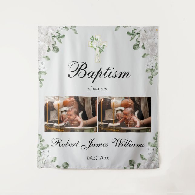 Tapiz Custom Photo Collage Christening Baptism Backdrop (Anverso)