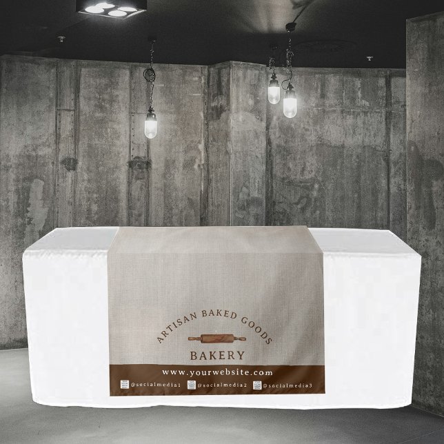 Tapiz Custom Table Runner Logo Market Booth sign Display (Rustic Bakery Vendor Expo Display Table Runner Tapestry)