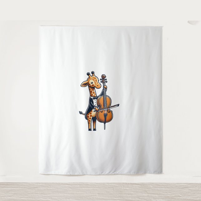 Tapiz Cuta jirafa tocando música Cello Giraffes (Anverso)