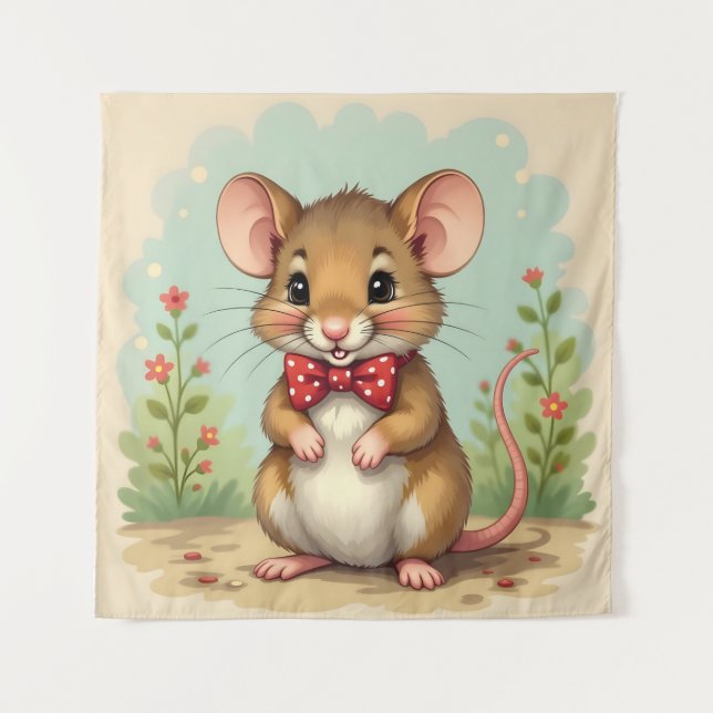Tapiz Cute adorable little mouse with tie (Anverso)