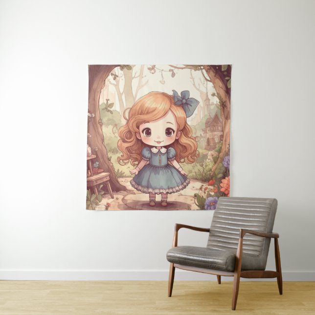 Tapiz Cute Alice Adventures Wonderland Woodland Art (In situ)