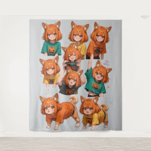 Tapiz Cute Anime Fox Girl Sticker Sheet – Halloween y 