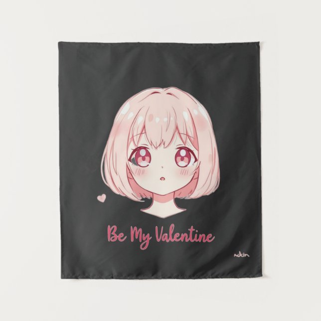 Tapiz Cute Anime Girl - Be My Valentine T-Shirt (Anverso)