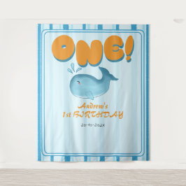 Tapiz Cute Baby Blue Whale 1st Birthday Backdrop