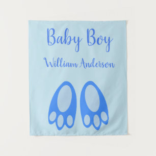 Tapiz Cute Blue Baby Boy Bunny Pies de Pascua Personaliz