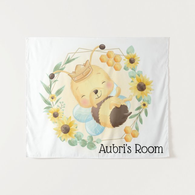 Tapiz Cute Bumble Bee and Sunflowers (Anverso (horizontal))