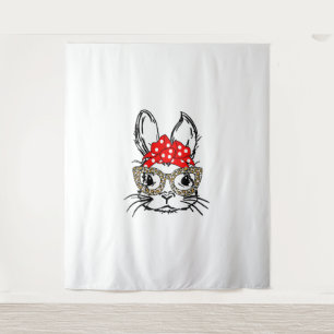 Tapiz Cute Bunny Face Leopardo Print Red Bandana Rabbit 